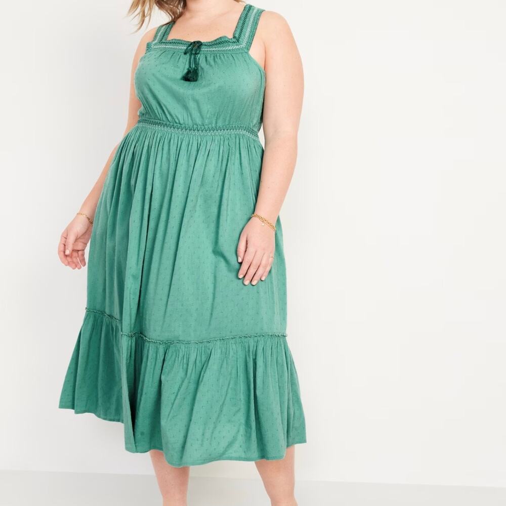 Old Navy Plus Women's Clip Dot Embroidered Waist Midi Maxi Dress 4X Green
